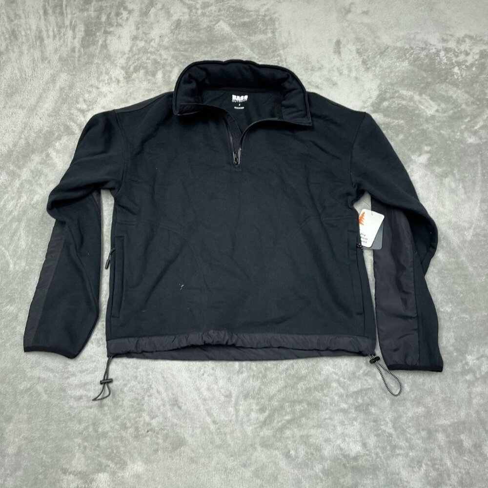 Bass Outdoor 1/4 Zip Black Pullover Fleece Jacket Men NWT 6304
